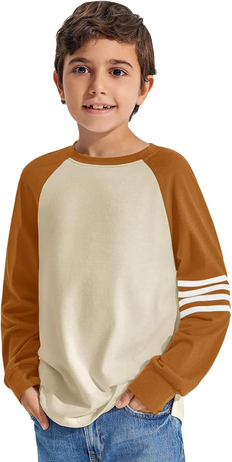 Haloumoning Boys Long Sleeve Raglan T-Shirts Casual Colorblock Crewneck Tops Tees 4-14 Years