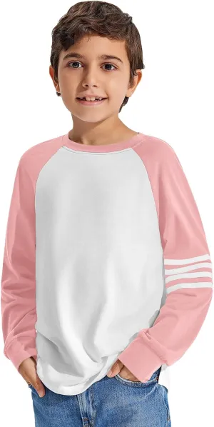 Haloumoning Boys Long Sleeve Raglan T-Shirts Casual Colorblock Crewneck Tops Tees 4-14 Years
