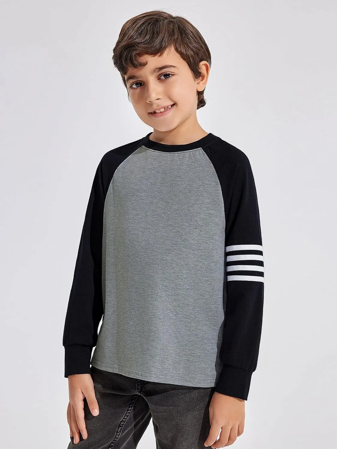 Haloumoning Boys Long Sleeve Raglan T-Shirts Casual Colorblock Crewneck Tops Tees 4-14 Years
