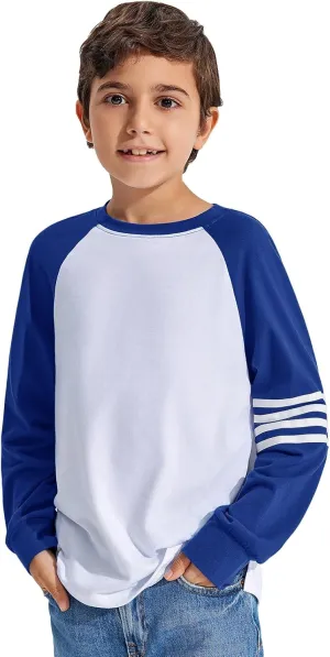 Haloumoning Boys Long Sleeve Raglan T-Shirts Casual Colorblock Crewneck Tops Tees 4-14 Years