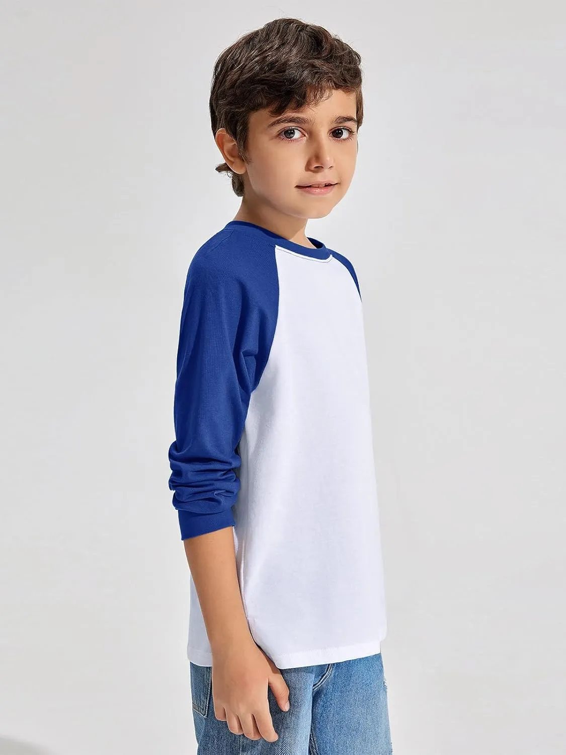 Haloumoning Boys Long Sleeve Raglan T-Shirts Casual Colorblock Crewneck Tops Tees 4-14 Years