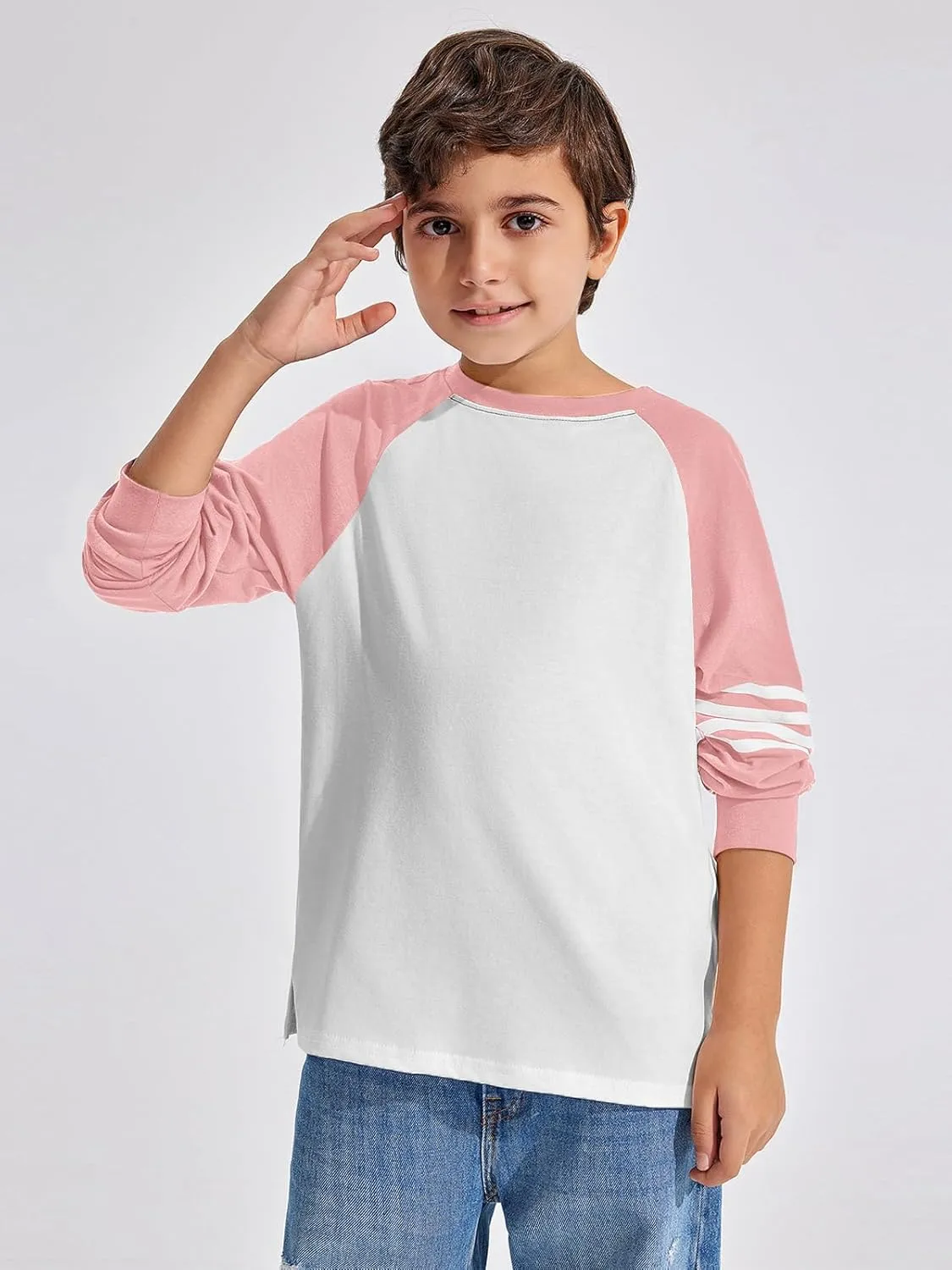 Haloumoning Boys Long Sleeve Raglan T-Shirts Casual Colorblock Crewneck Tops Tees 4-14 Years