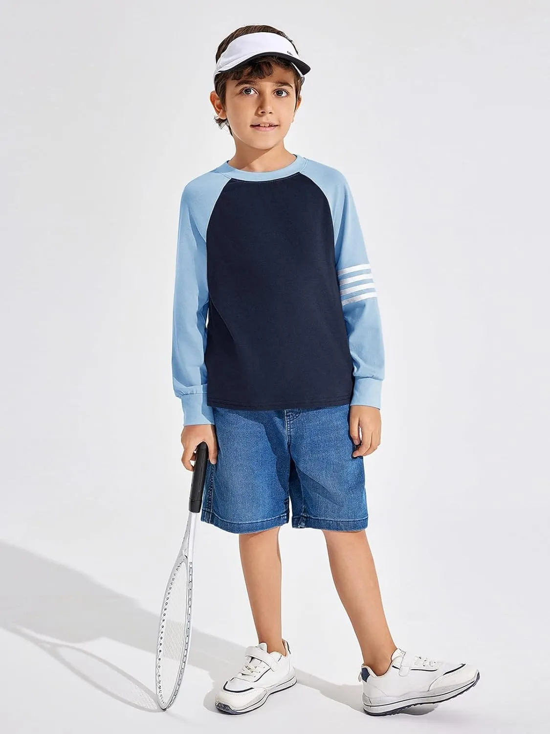 Haloumoning Boys Long Sleeve Raglan T-Shirts Casual Colorblock Crewneck Tops Tees 4-14 Years