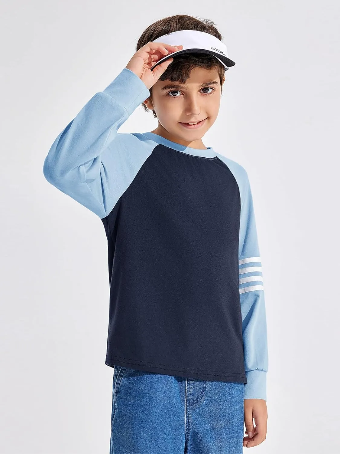 Haloumoning Boys Long Sleeve Raglan T-Shirts Casual Colorblock Crewneck Tops Tees 4-14 Years