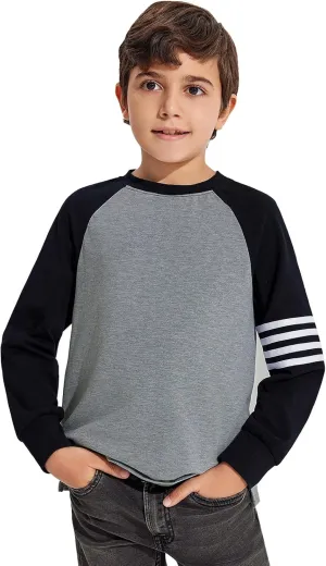 Haloumoning Boys Long Sleeve Raglan T-Shirts Casual Colorblock Crewneck Tops Tees 4-14 Years
