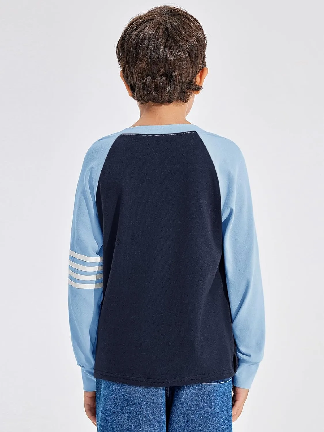 Haloumoning Boys Long Sleeve Raglan T-Shirts Casual Colorblock Crewneck Tops Tees 4-14 Years
