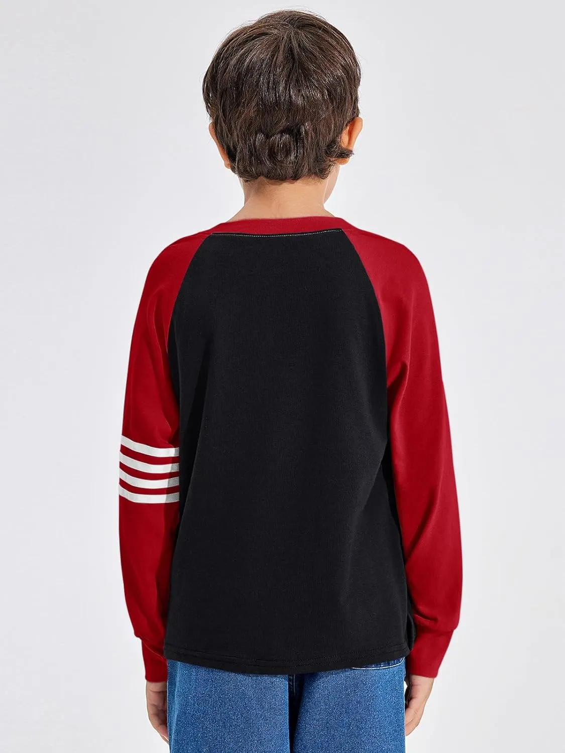 Haloumoning Boys Long Sleeve Raglan T-Shirts Casual Colorblock Crewneck Tops Tees 4-14 Years