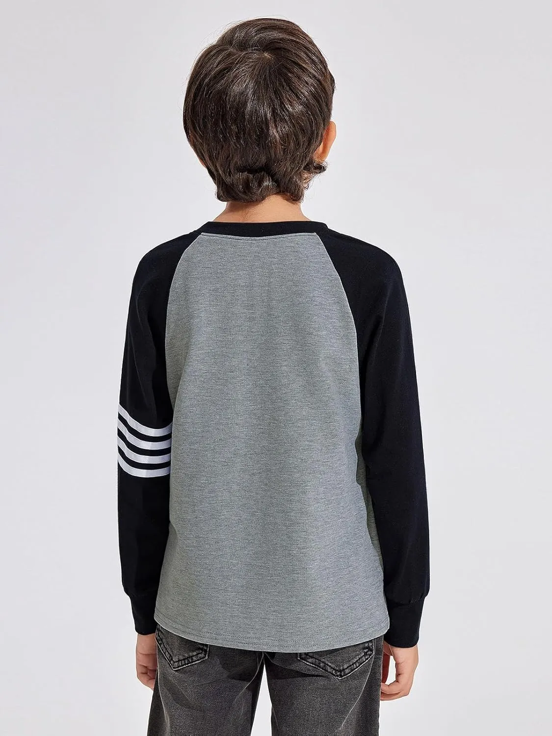 Haloumoning Boys Long Sleeve Raglan T-Shirts Casual Colorblock Crewneck Tops Tees 4-14 Years