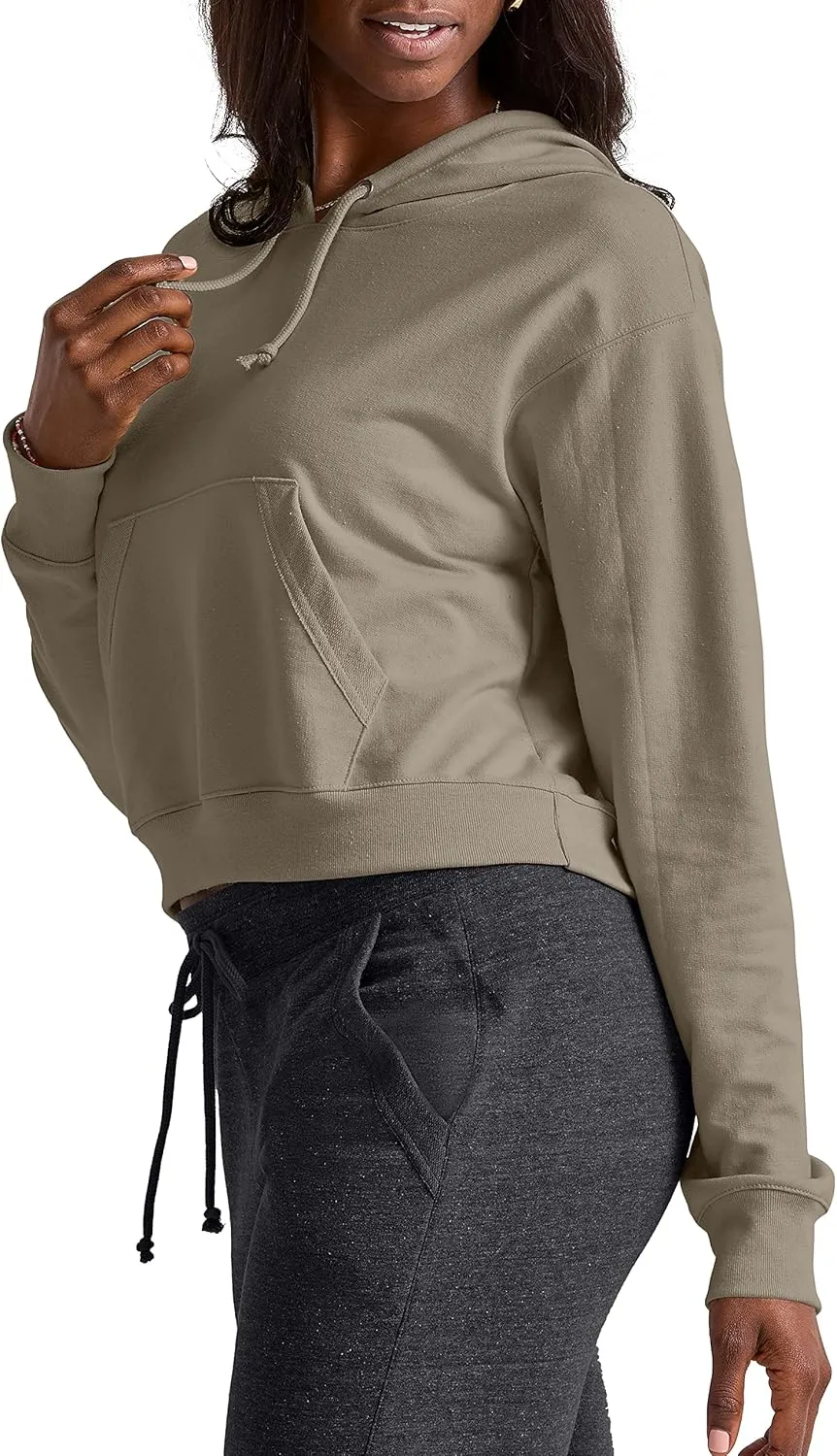 Hanes Women's Originals Pullover Cropped Hoodie, French Terry Hooded Sweatshirt