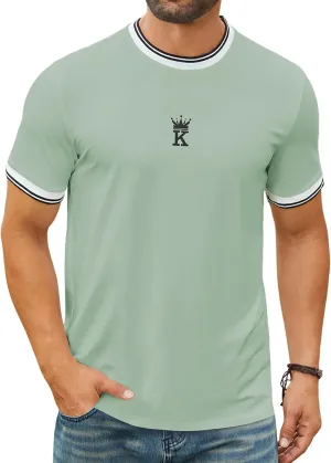 Hardaddy Men's Casual Letter Graphic Print Striped Trim Tee Tops Summer Short Sleeve Round Neck T-Shirt