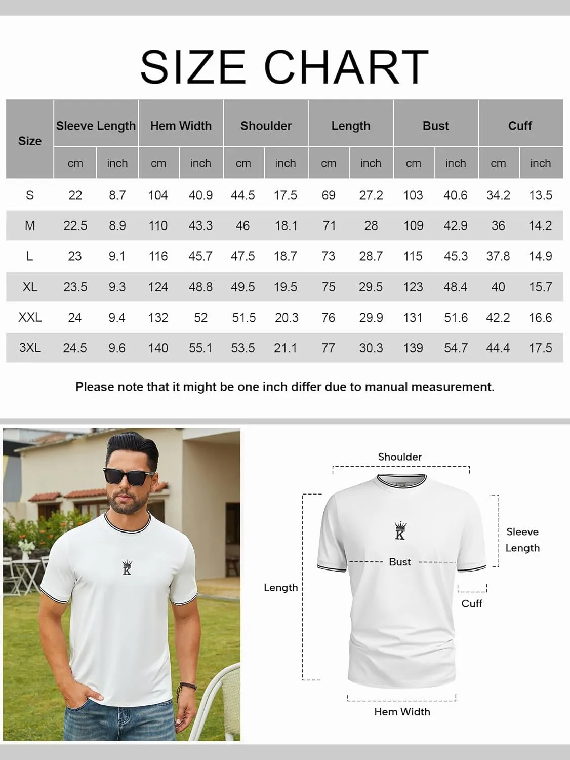 Hardaddy Men's Casual Letter Graphic Print Striped Trim Tee Tops Summer Short Sleeve Round Neck T-Shirt