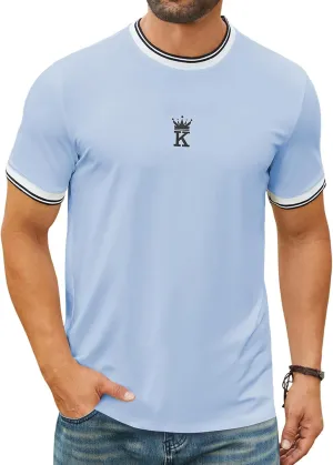 Hardaddy Men's Casual Letter Graphic Print Striped Trim Tee Tops Summer Short Sleeve Round Neck T-Shirt