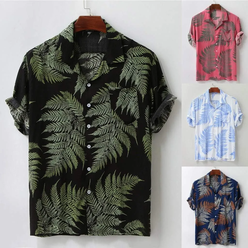 Hawaiian Shirts for Men Printed Flower Casual Button Down Short Sleeve Beach Party Holiday Tops