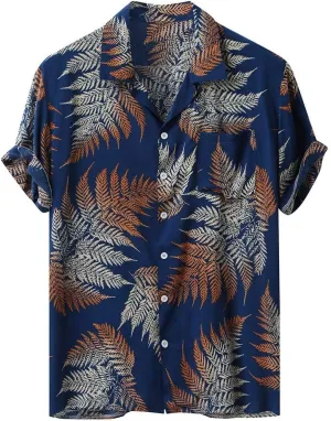 Hawaiian Shirts for Men Printed Flower Casual Button Down Short Sleeve Beach Party Holiday Tops