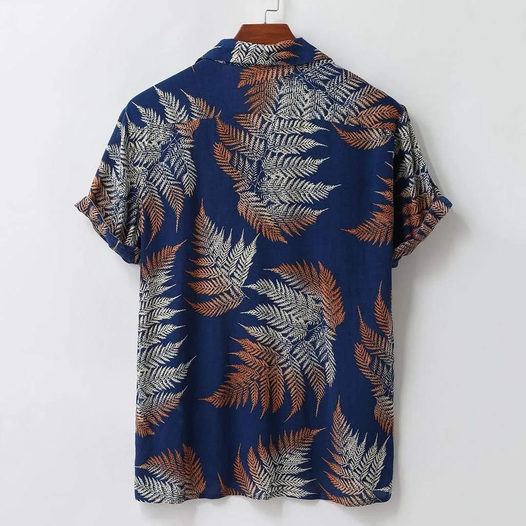Hawaiian Shirts for Men Printed Flower Casual Button Down Short Sleeve Beach Party Holiday Tops