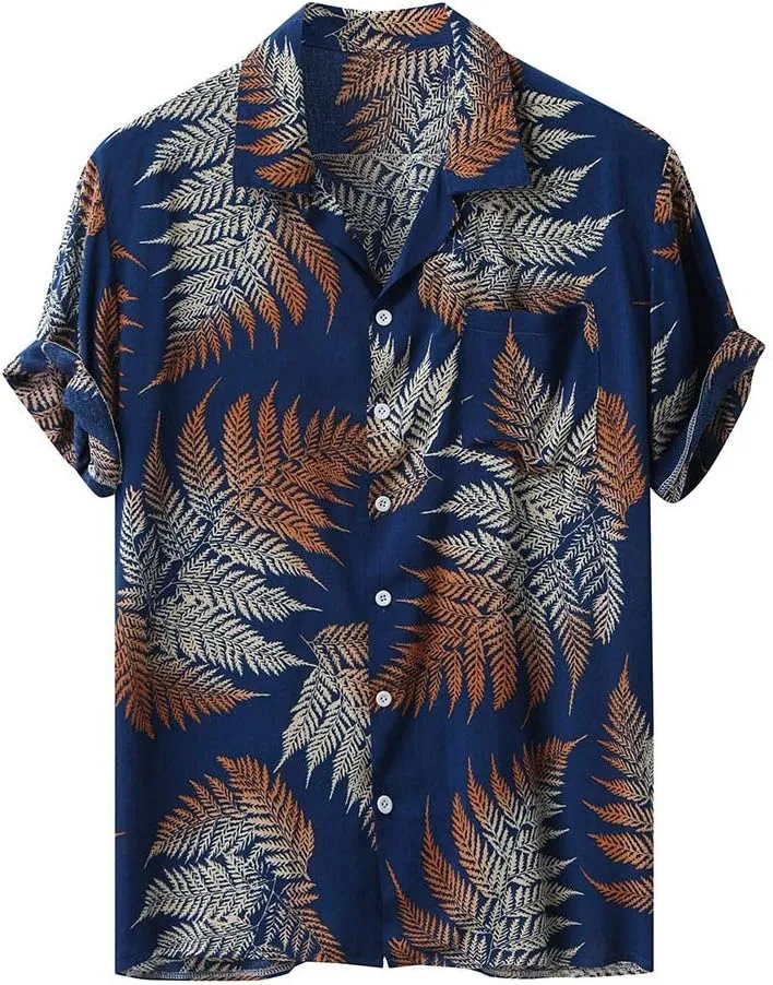 Hawaiian Shirts for Men Printed Flower Casual Button Down Short Sleeve Beach Party Holiday Tops