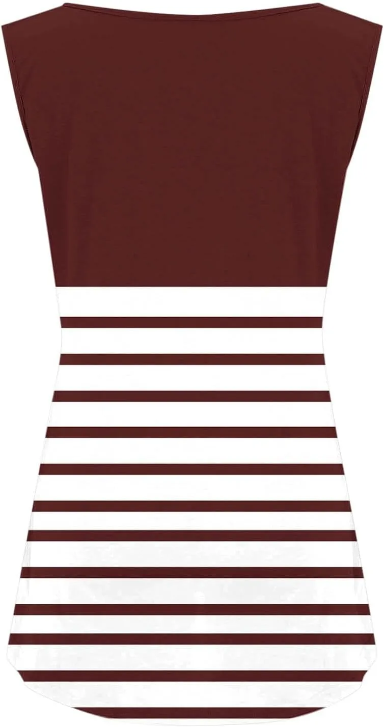 HGps8w Casual Striped Tank Top for Women Plus Size Trendy Summer Sleeveless Crewneck Loose Fit Colorblock Tunic Tee Shirts