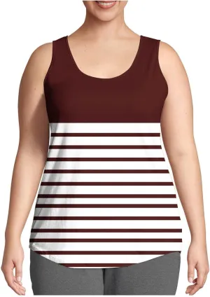 HGps8w Casual Striped Tank Top for Women Plus Size Trendy Summer Sleeveless Crewneck Loose Fit Colorblock Tunic Tee Shirts