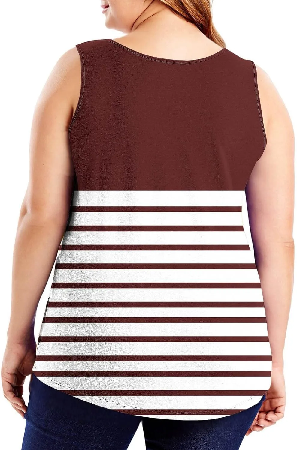HGps8w Casual Striped Tank Top for Women Plus Size Trendy Summer Sleeveless Crewneck Loose Fit Colorblock Tunic Tee Shirts