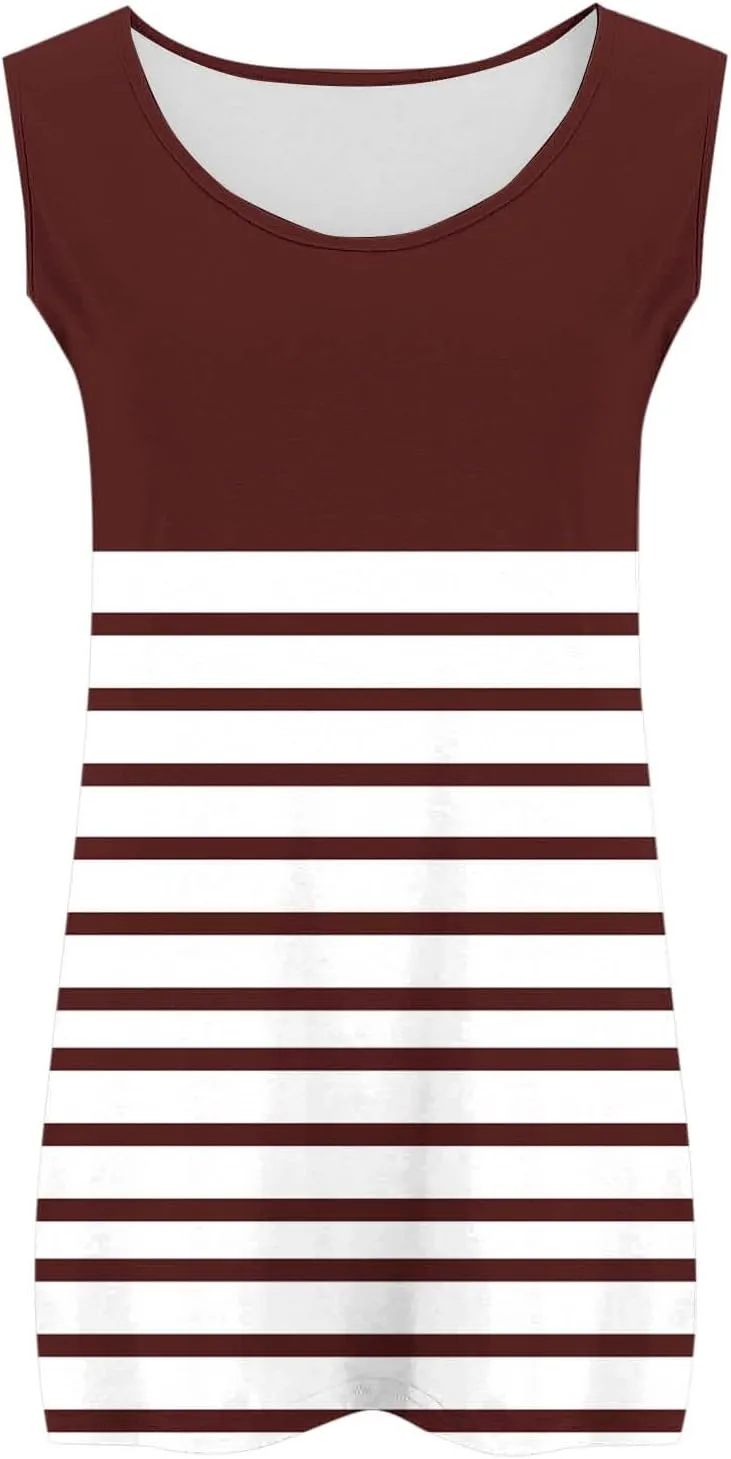 HGps8w Casual Striped Tank Top for Women Plus Size Trendy Summer Sleeveless Crewneck Loose Fit Colorblock Tunic Tee Shirts