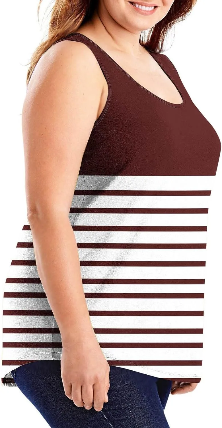 HGps8w Casual Striped Tank Top for Women Plus Size Trendy Summer Sleeveless Crewneck Loose Fit Colorblock Tunic Tee Shirts