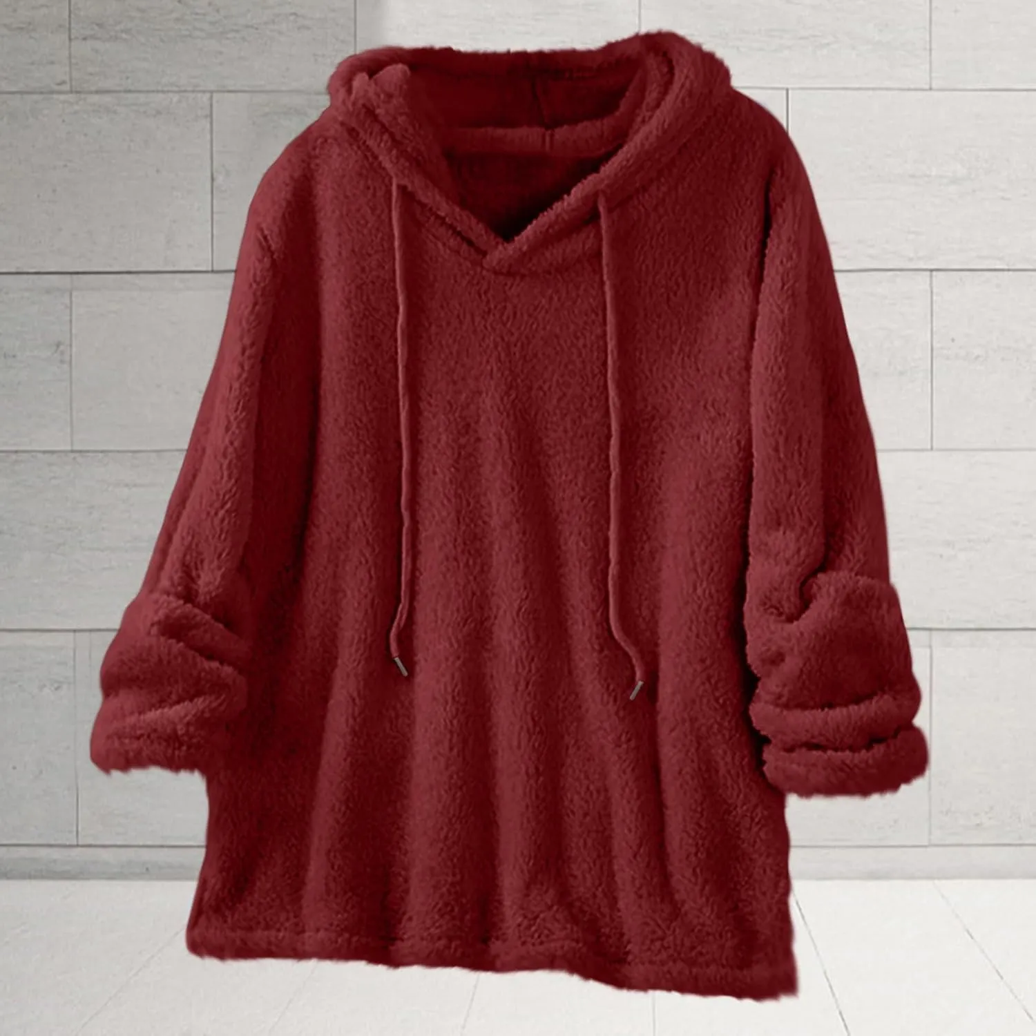 Hooded Sweatshirt for Women Trendy Loose Fit Long Sleeve Solid Color Sweaters Comfort Casual Drawstring Hoodies