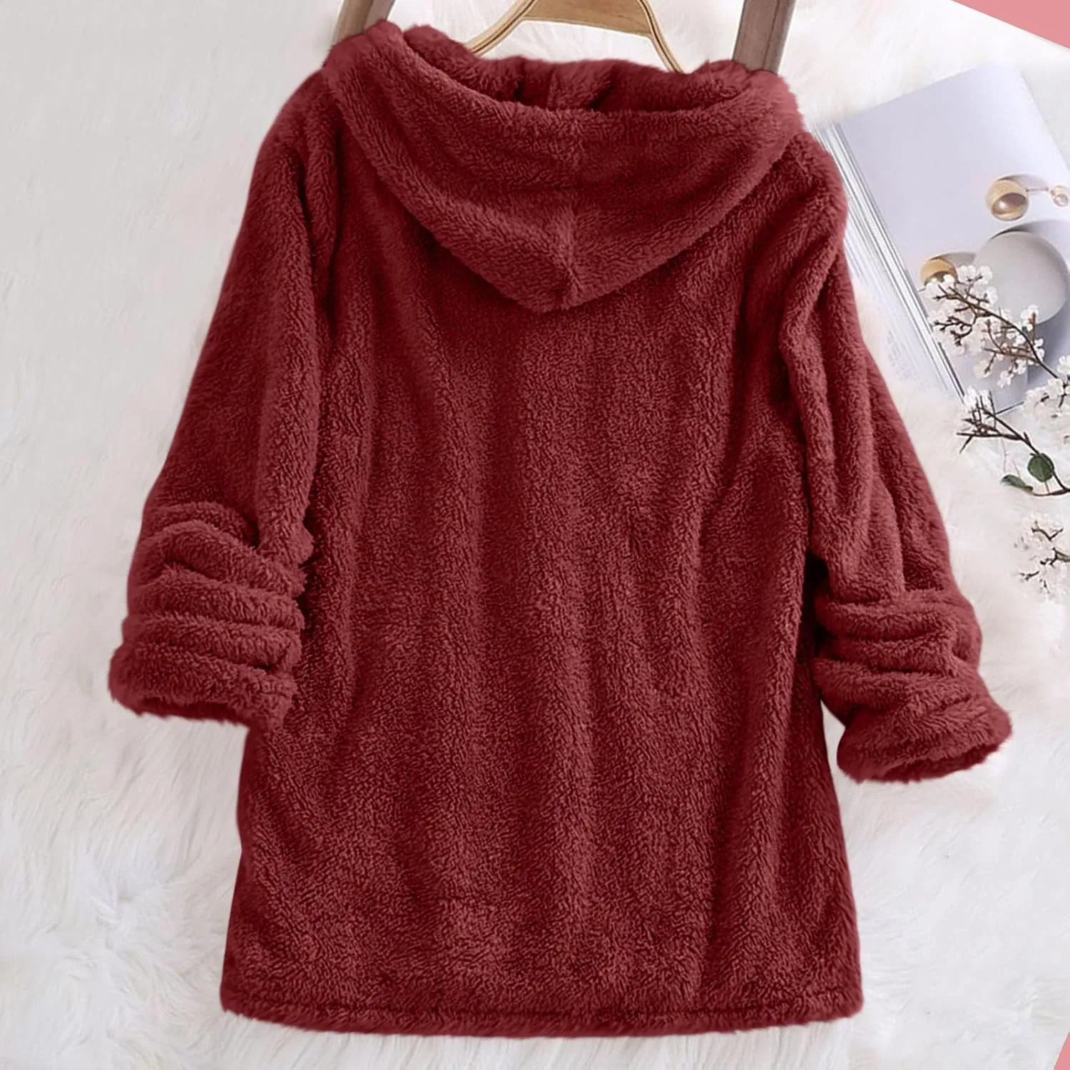Hooded Sweatshirt for Women Trendy Loose Fit Long Sleeve Solid Color Sweaters Comfort Casual Drawstring Hoodies