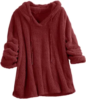 Hooded Sweatshirt for Women Trendy Loose Fit Long Sleeve Solid Color Sweaters Comfort Casual Drawstring Hoodies