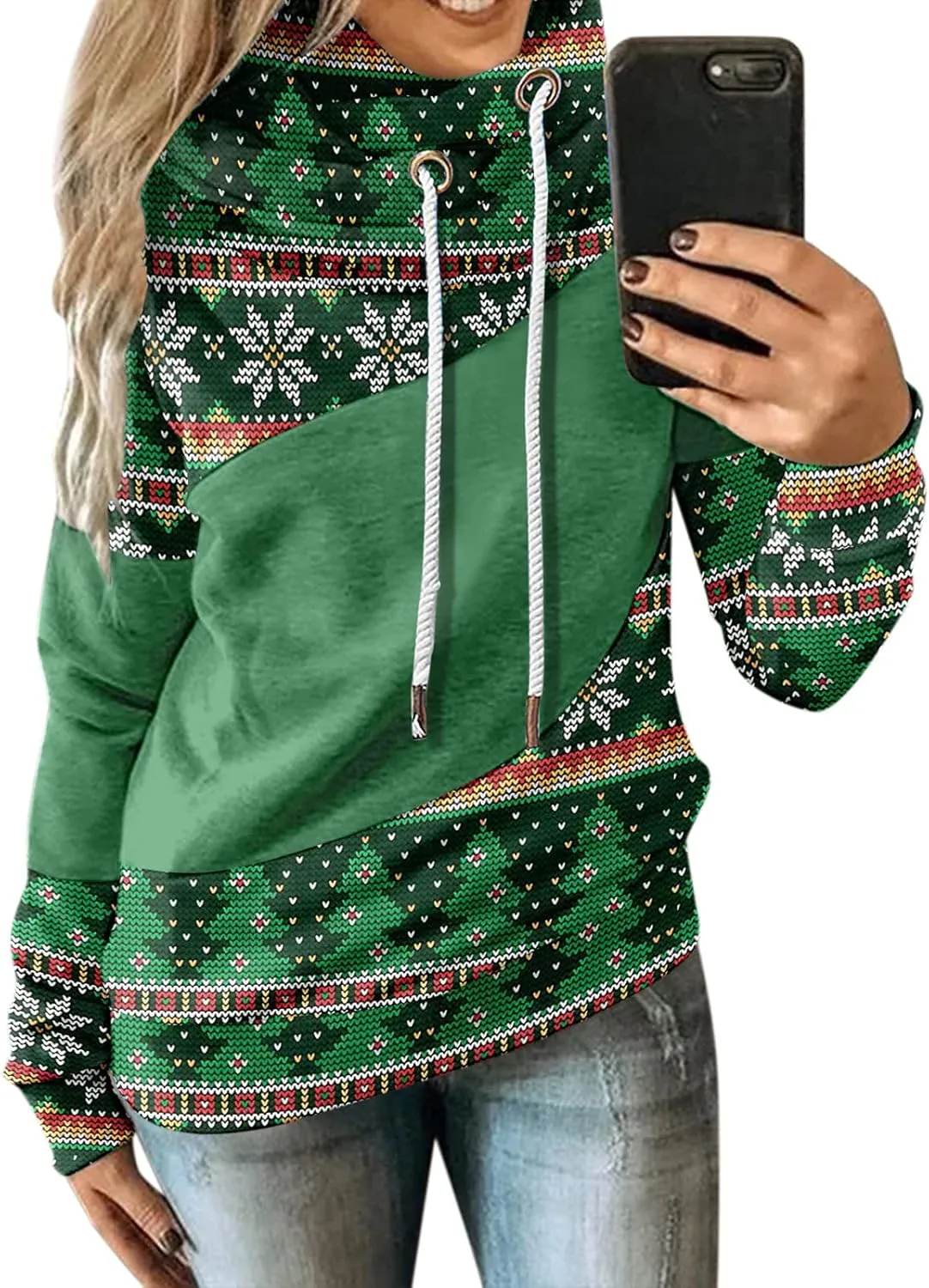 Hoodies for Women High Neck Hooded Sweatshirts Fall Winter Warm Hooded Sweatshirt Long Sleeve Drawstring Pullover Tops