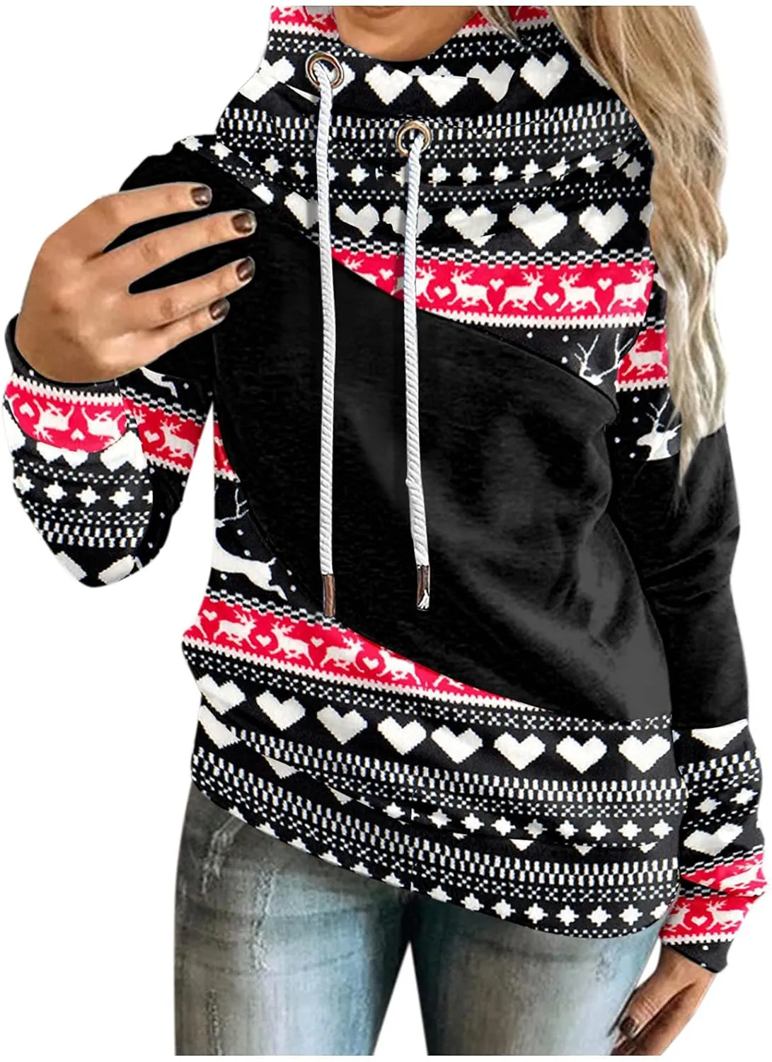 Hoodies for Women High Neck Hooded Sweatshirts Fall Winter Warm Hooded Sweatshirt Long Sleeve Drawstring Pullover Tops