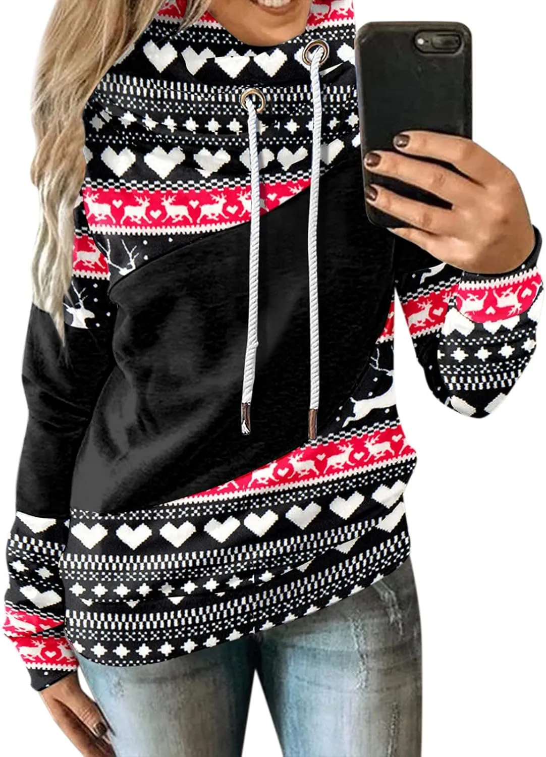 Hoodies for Women High Neck Hooded Sweatshirts Fall Winter Warm Hooded Sweatshirt Long Sleeve Drawstring Pullover Tops