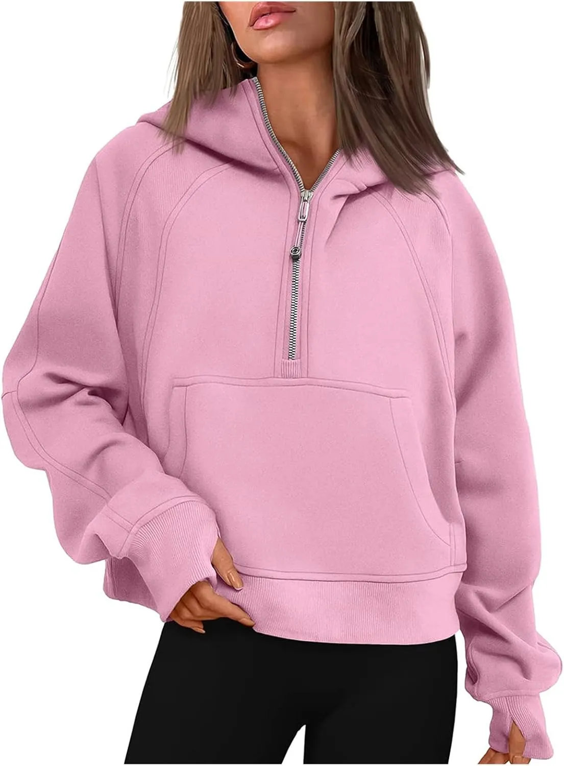 Hoodies Sweatshirts for Women Quarter Half Zip Cropped Fleece Pullover Casual Loose Long Sleeve Tops