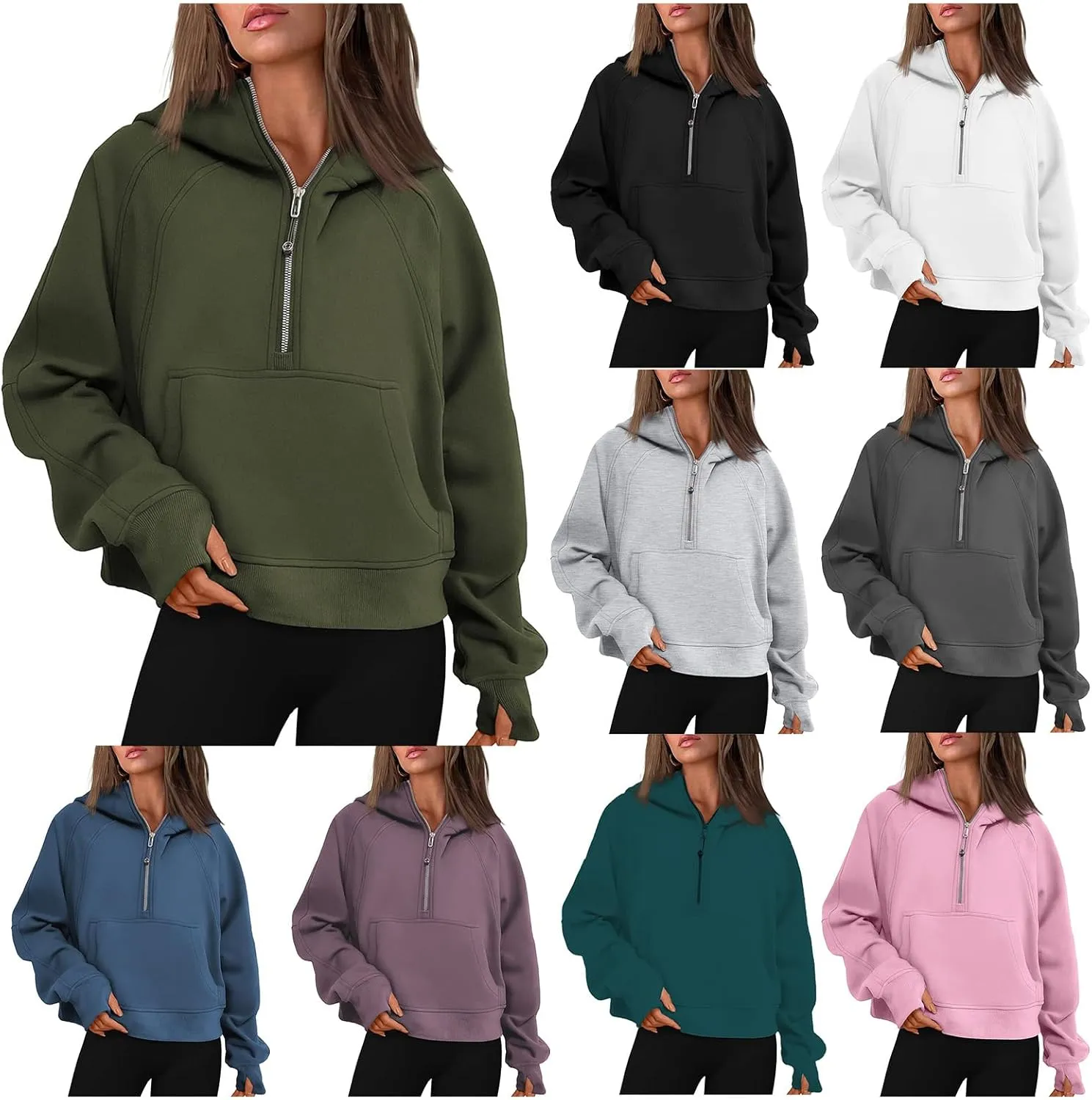 Hoodies Sweatshirts for Women Quarter Half Zip Cropped Fleece Pullover Casual Loose Long Sleeve Tops