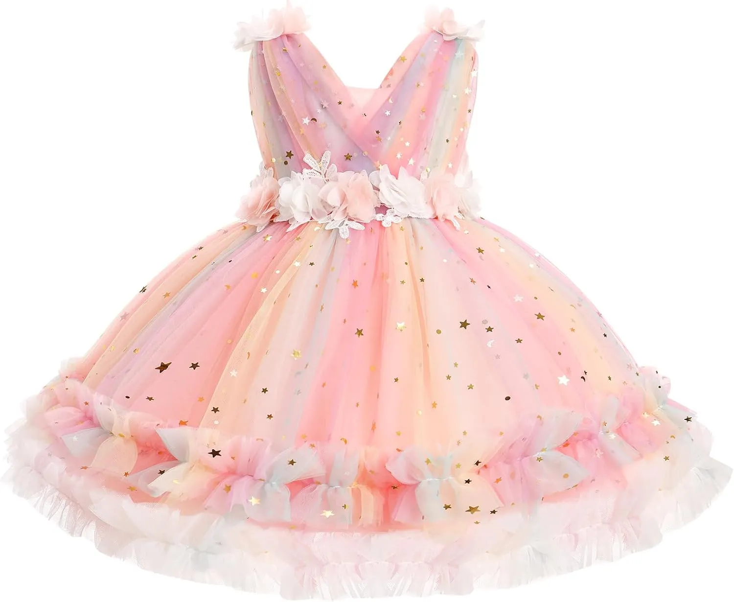IBTOM CASTLE Toddler Flower Girls Tulle Dress Sleeveless Princess Tutu Dress Birthday Party Wedding Pageant Gown