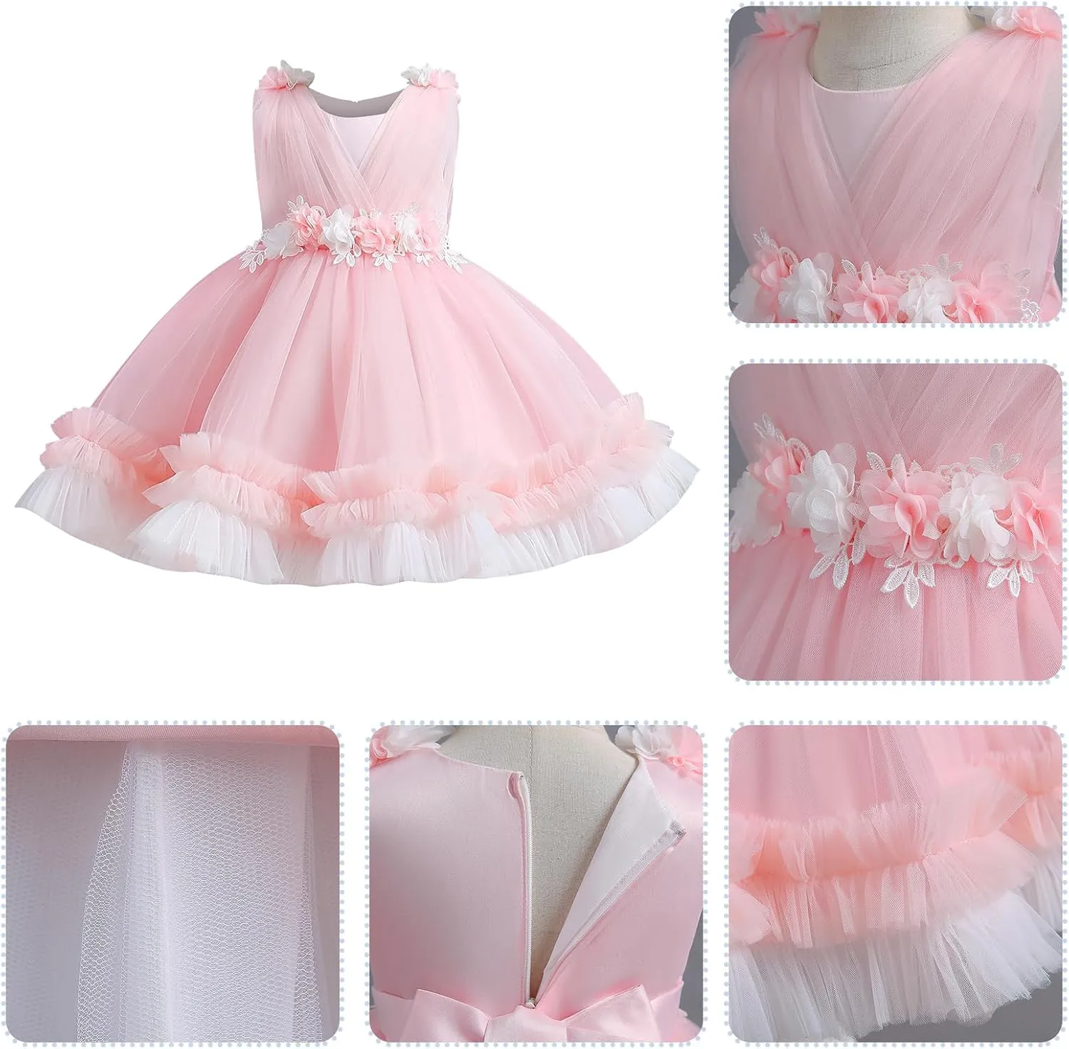 IBTOM CASTLE Toddler Flower Girls Tulle Dress Sleeveless Princess Tutu Dress Birthday Party Wedding Pageant Gown