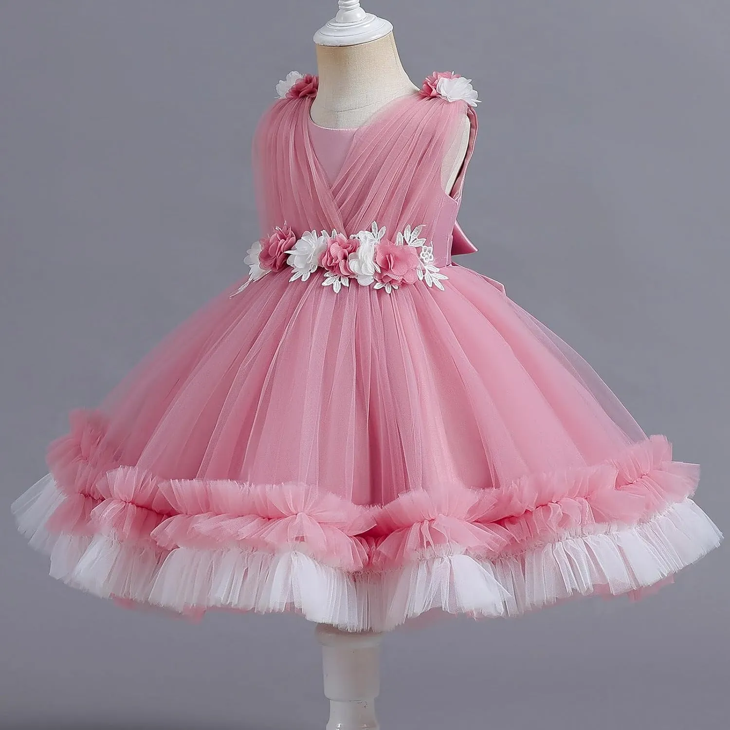 IBTOM CASTLE Toddler Flower Girls Tulle Dress Sleeveless Princess Tutu Dress Birthday Party Wedding Pageant Gown