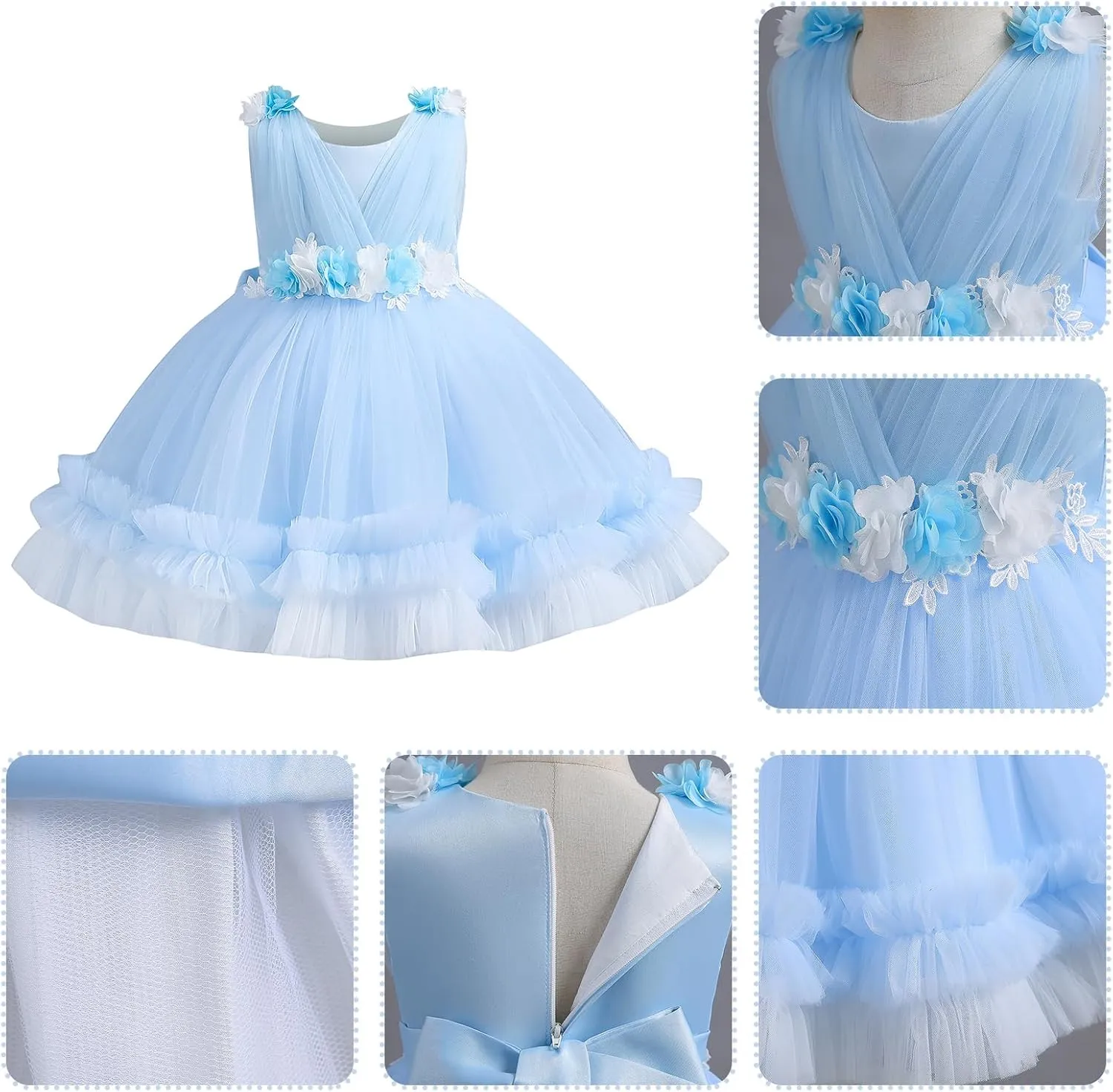 IBTOM CASTLE Toddler Flower Girls Tulle Dress Sleeveless Princess Tutu Dress Birthday Party Wedding Pageant Gown