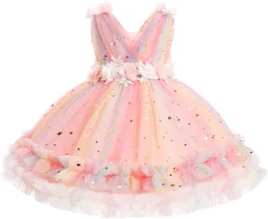 IBTOM CASTLE Toddler Flower Girls Tulle Dress Sleeveless Princess Tutu Dress Birthday Party Wedding Pageant Gown