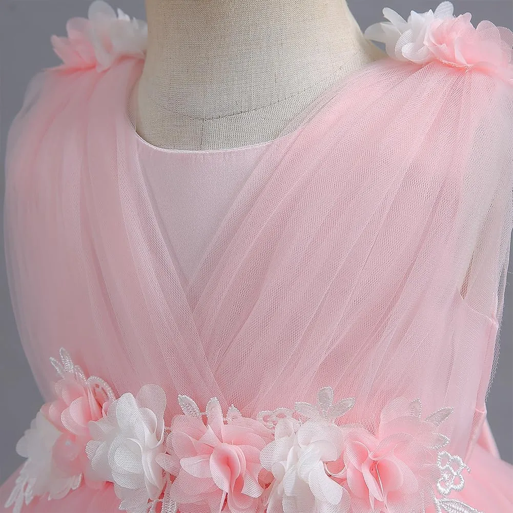 IBTOM CASTLE Toddler Flower Girls Tulle Dress Sleeveless Princess Tutu Dress Birthday Party Wedding Pageant Gown