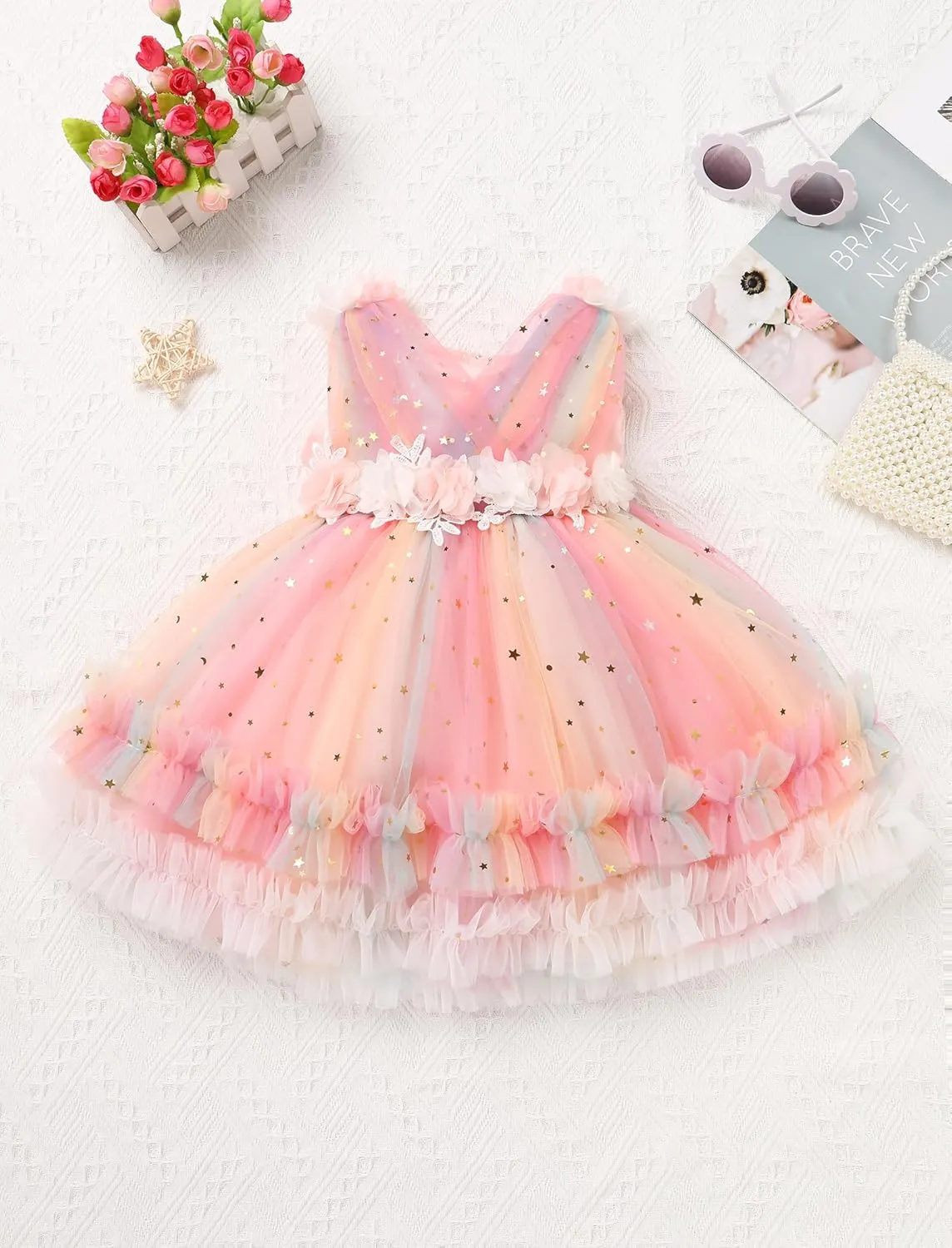 IBTOM CASTLE Toddler Flower Girls Tulle Dress Sleeveless Princess Tutu Dress Birthday Party Wedding Pageant Gown