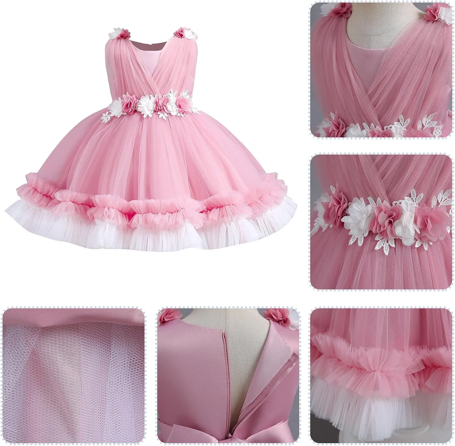 IBTOM CASTLE Toddler Flower Girls Tulle Dress Sleeveless Princess Tutu Dress Birthday Party Wedding Pageant Gown