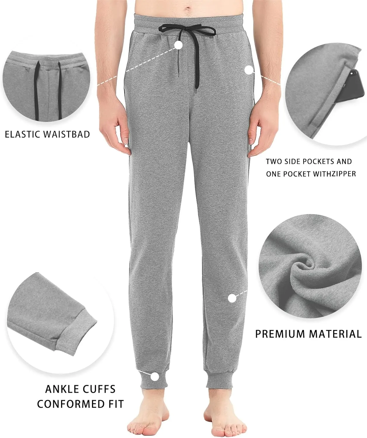 Idtswch 30/32/34/36/38/40 Long Inseam Mens Tall Sweatpants Extra Long Joggers Pant with Zip Pockets