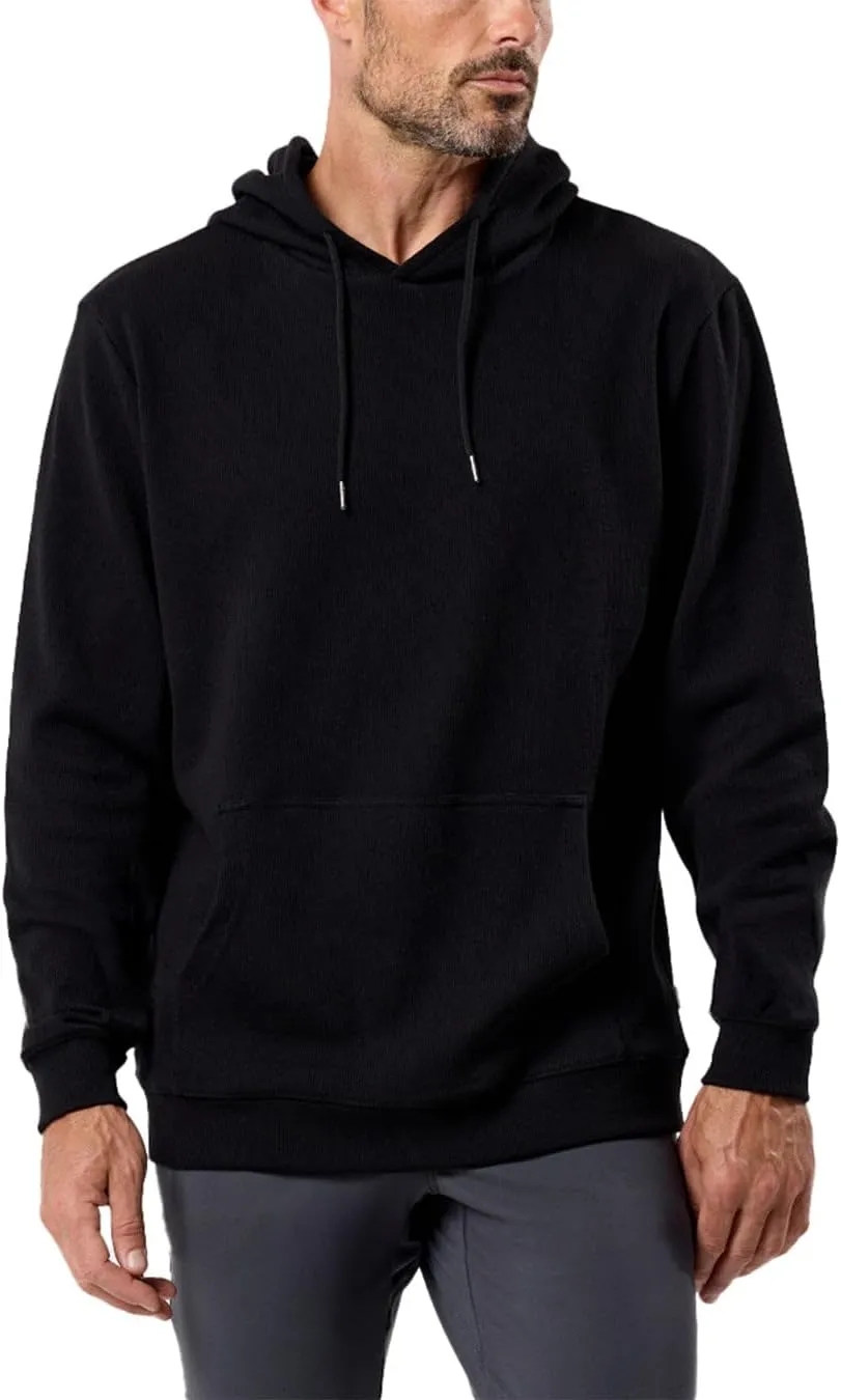 INTO THE AM Waffle Knit Pullover Hoodie for Men S-4XL Slim Fit Fall Knitted Waffleknit Textured Thermal Hooded Sweater