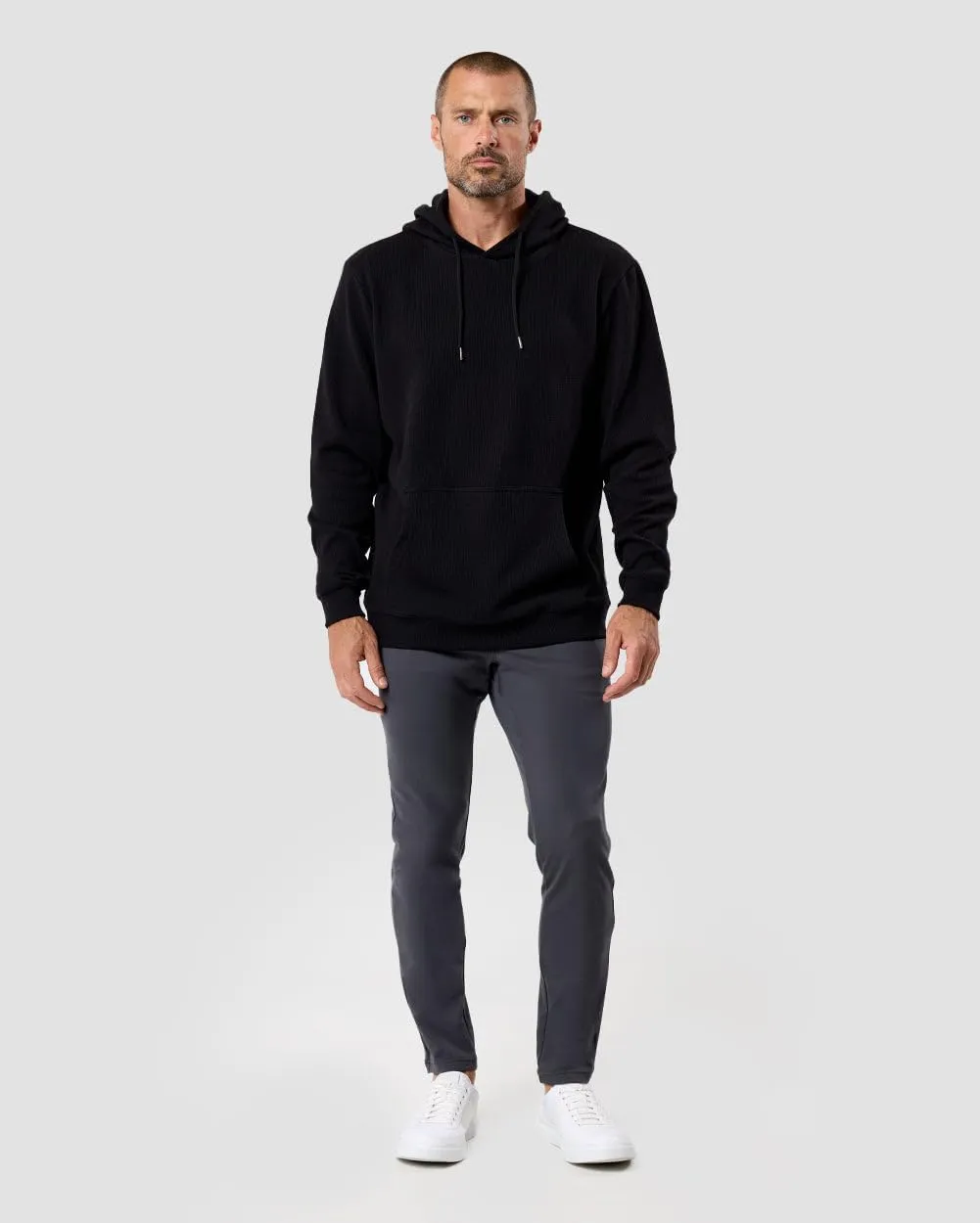 INTO THE AM Waffle Knit Pullover Hoodie for Men S-4XL Slim Fit Fall Knitted Waffleknit Textured Thermal Hooded Sweater