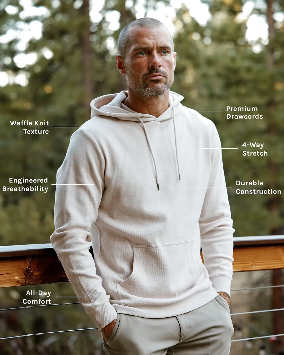INTO THE AM Waffle Knit Pullover Hoodie for Men S-4XL Slim Fit Fall Knitted Waffleknit Textured Thermal Hooded Sweater