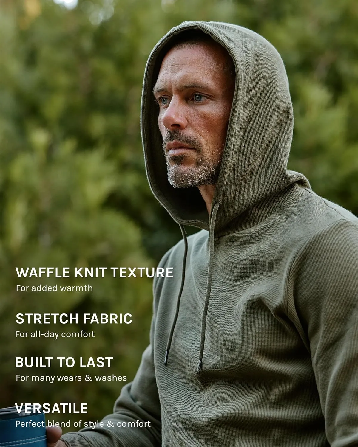 INTO THE AM Waffle Knit Pullover Hoodie for Men S-4XL Slim Fit Fall Knitted Waffleknit Textured Thermal Hooded Sweater