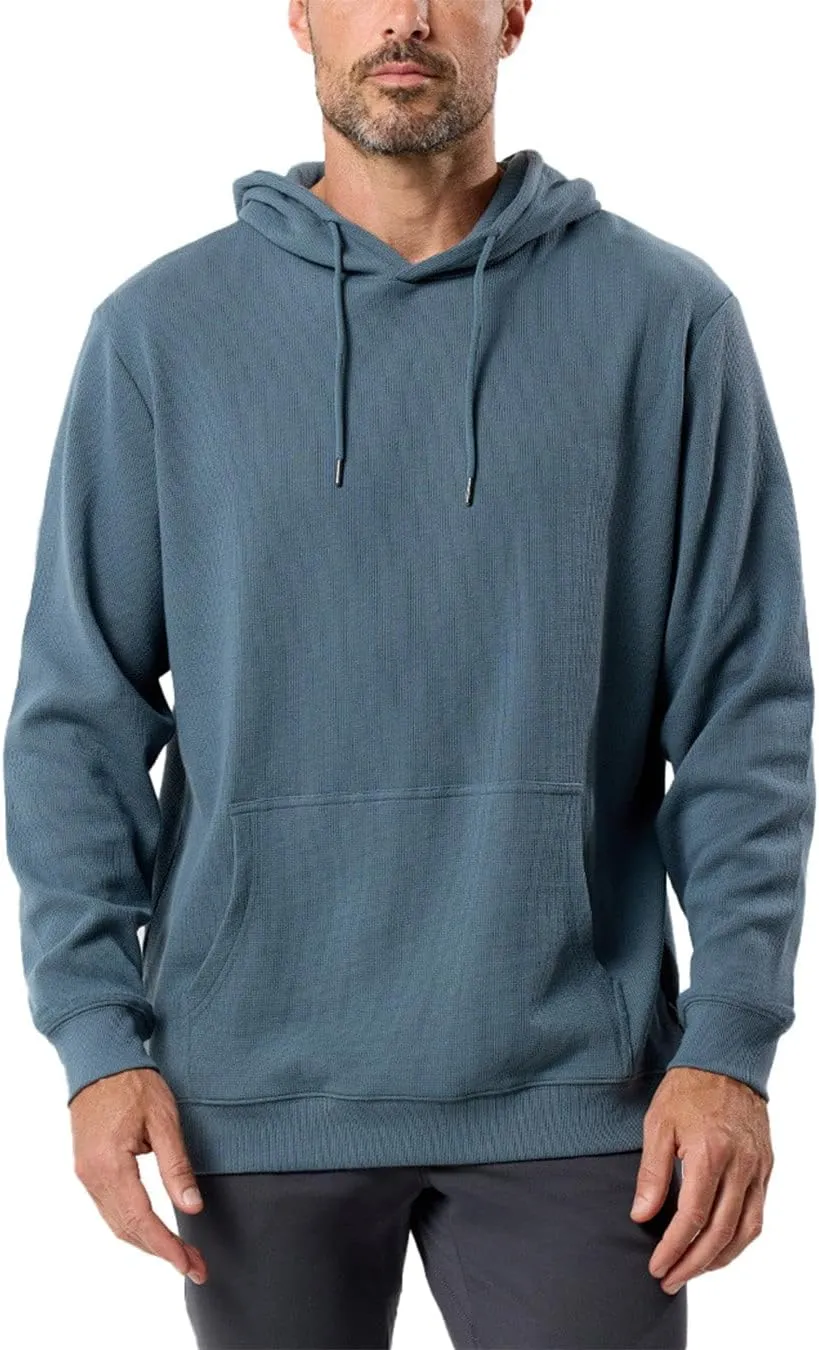 INTO THE AM Waffle Knit Pullover Hoodie for Men S-4XL Slim Fit Fall Knitted Waffleknit Textured Thermal Hooded Sweater