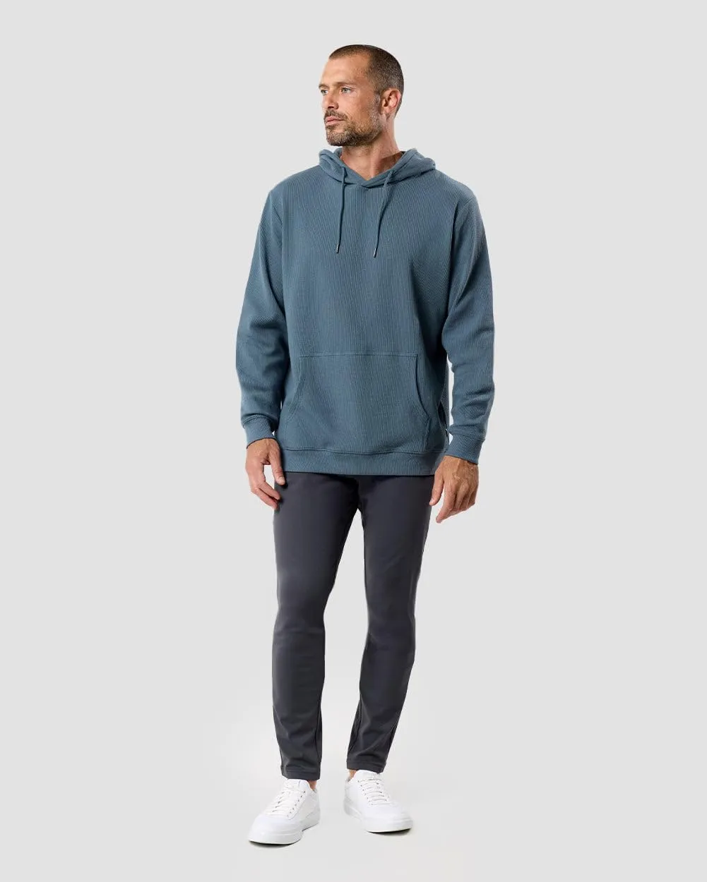 INTO THE AM Waffle Knit Pullover Hoodie for Men S-4XL Slim Fit Fall Knitted Waffleknit Textured Thermal Hooded Sweater
