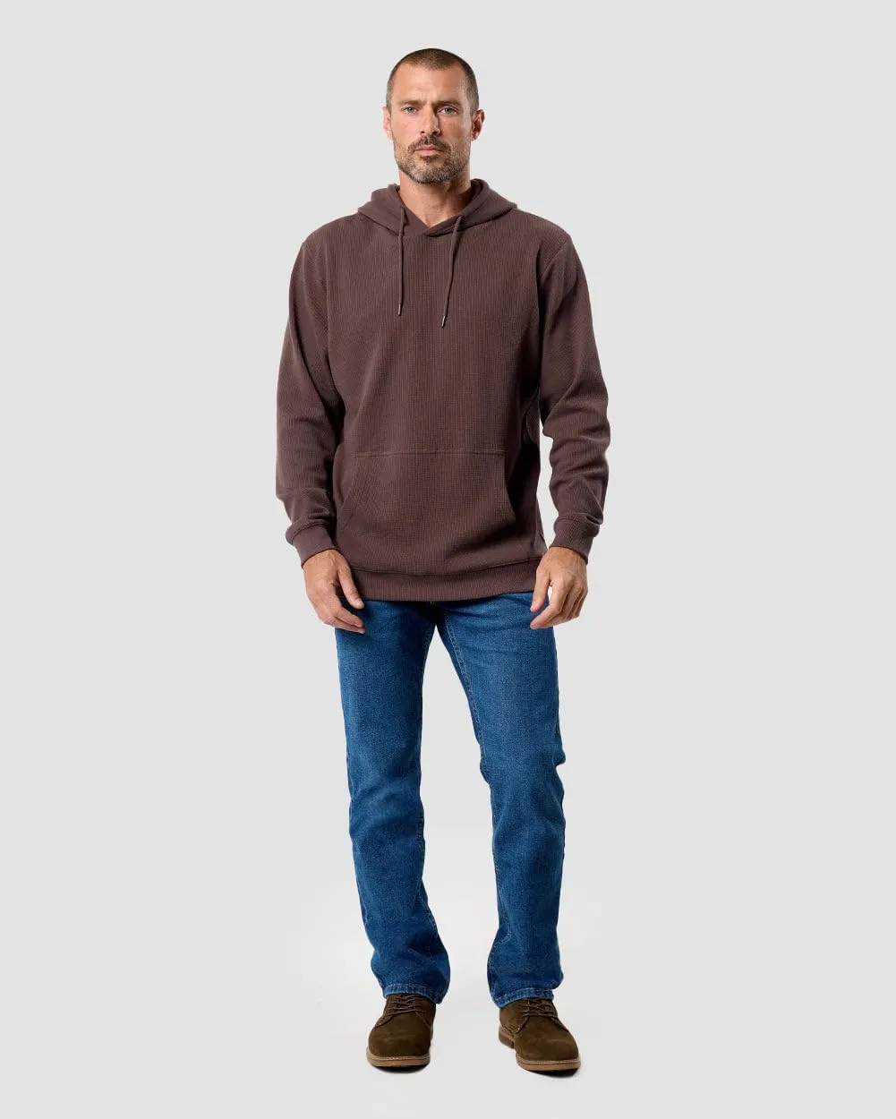 INTO THE AM Waffle Knit Pullover Hoodie for Men S-4XL Slim Fit Fall Knitted Waffleknit Textured Thermal Hooded Sweater