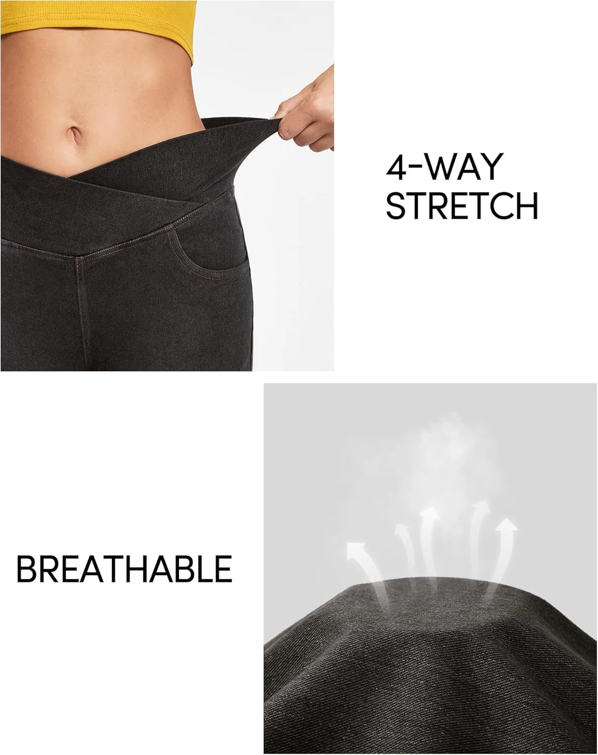 IUGA Bell Bottom Jeans for Women High Waisted Stretchy Flare Jeans Pull On Wide Leg Jeans V Cross Tummy Control Flare Pants